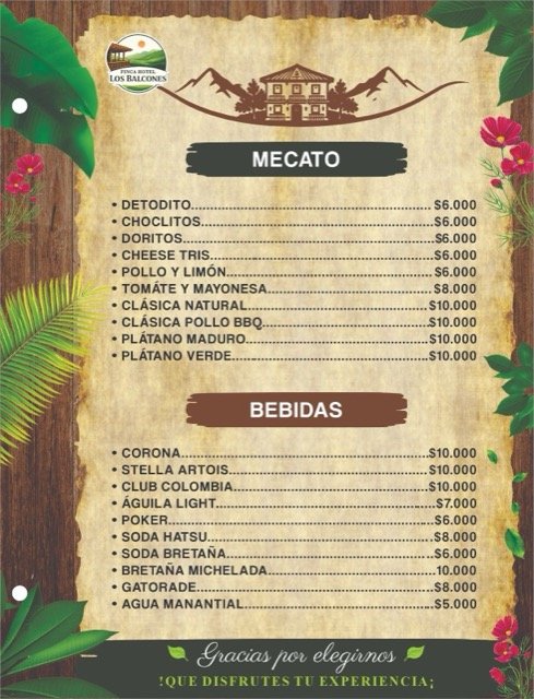 Carta del restaurante: mecato y bebidas
